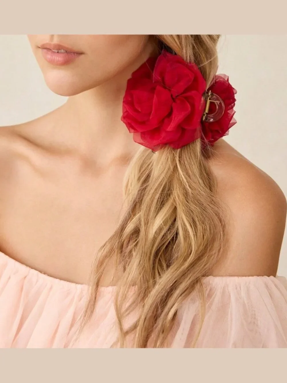 Red Rose Flower Hair Claw Clip
